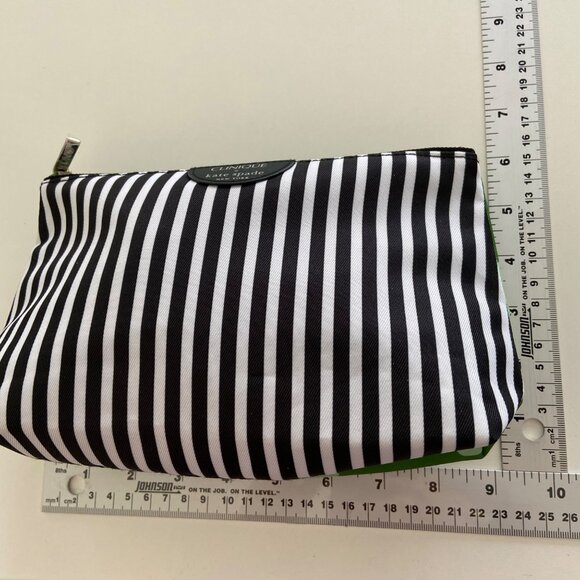 Clinique X Kate Spade Cosmetic Bag Black & White Stripes Green Polka Dots Zipper - Picture 8 of 10